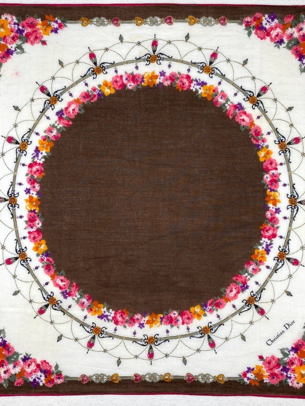 Dior Floral-Accent Brown & White Women's Scarf